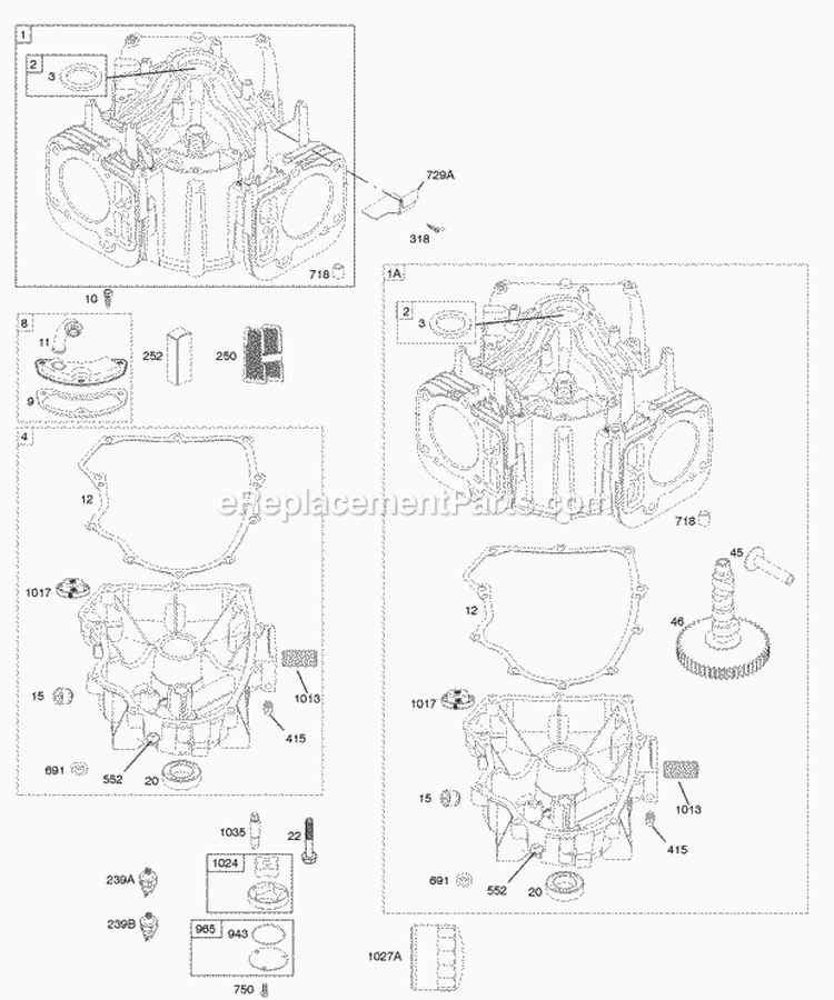 Cylinder Engine Sump Diagram and Parts List for 446777-0241-E1  Briggs and Stratton Engine